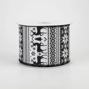 2.5" Lodge Sweater Print Ribbon: Black & White (10 Yards)