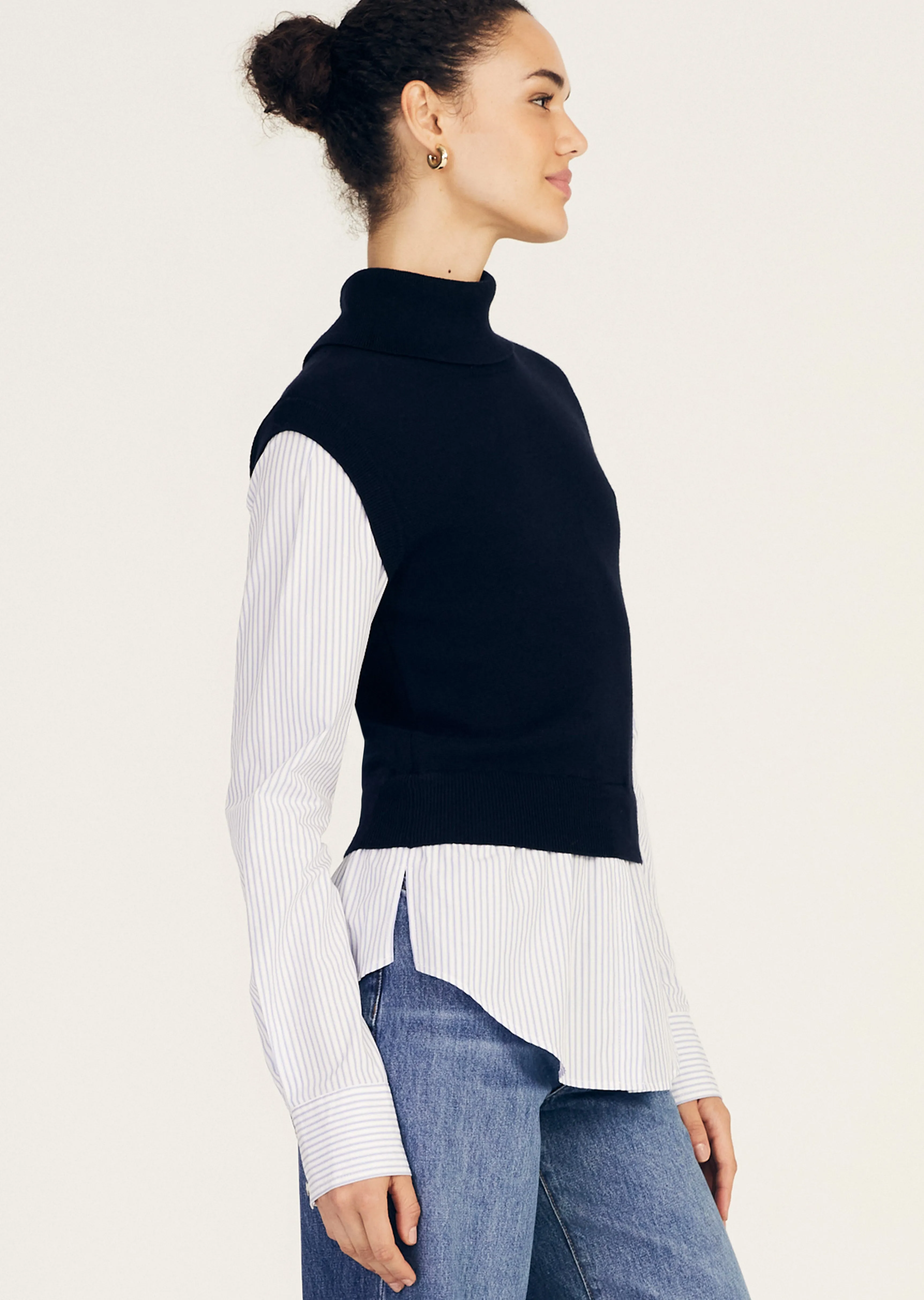 Aissa Mixed Media Top - Midnight-Stripe