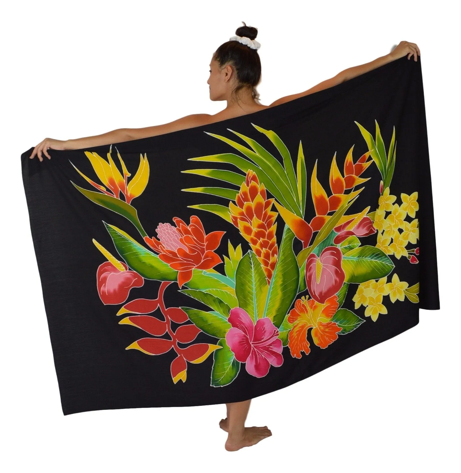 Batik Sarong | Handpainted Flowers | Tropical Black | Pareo - PRE ORDER 2025