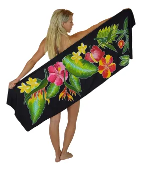 Batik Sarong | Handpainted Flowers | Tropical Black | Pareo