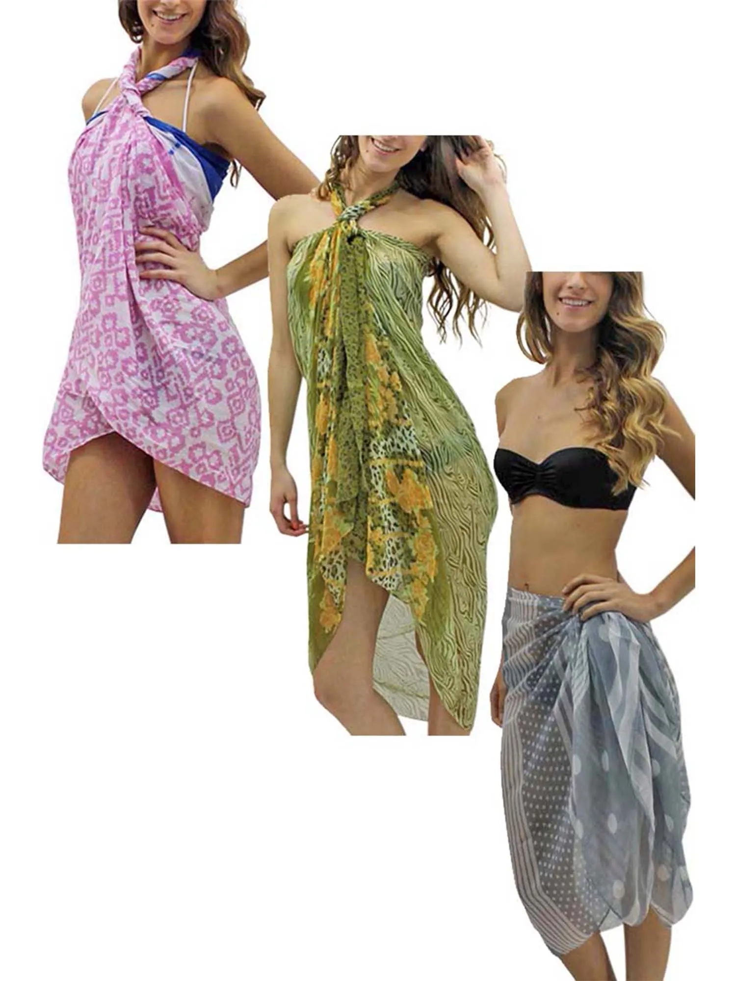 Beach Mixed Print 3-Pack Sarong Bathing Wraps