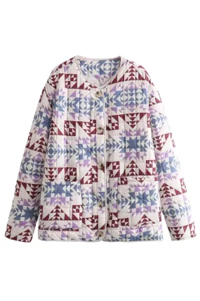 'Bernadette' Round-Neck Rhombus Print Quilted Jacket