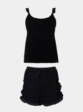 Black Bamboo Frill Cami Short Pyjama Set