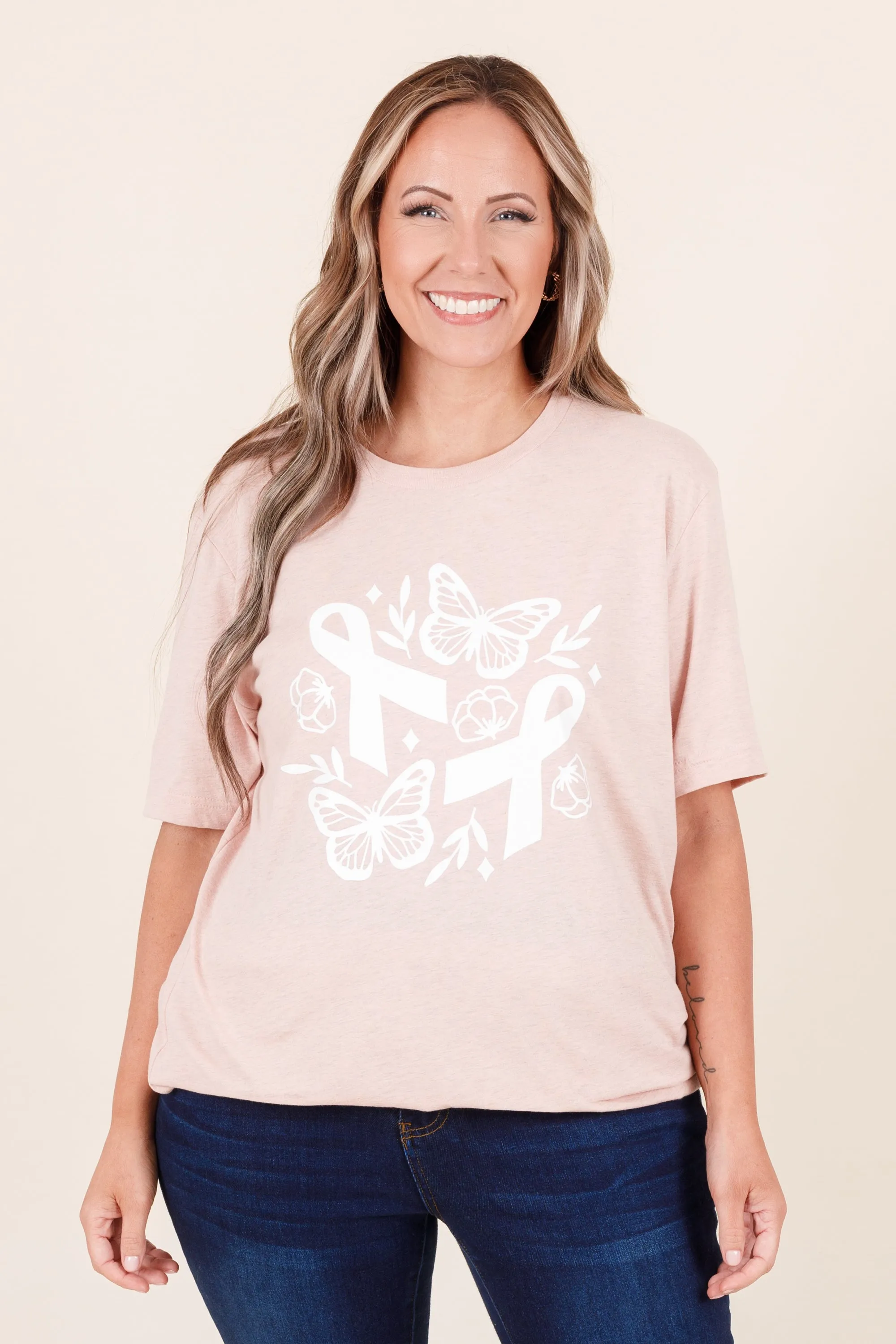 Butterflies Of Hope Tee, Heather Prism Peach