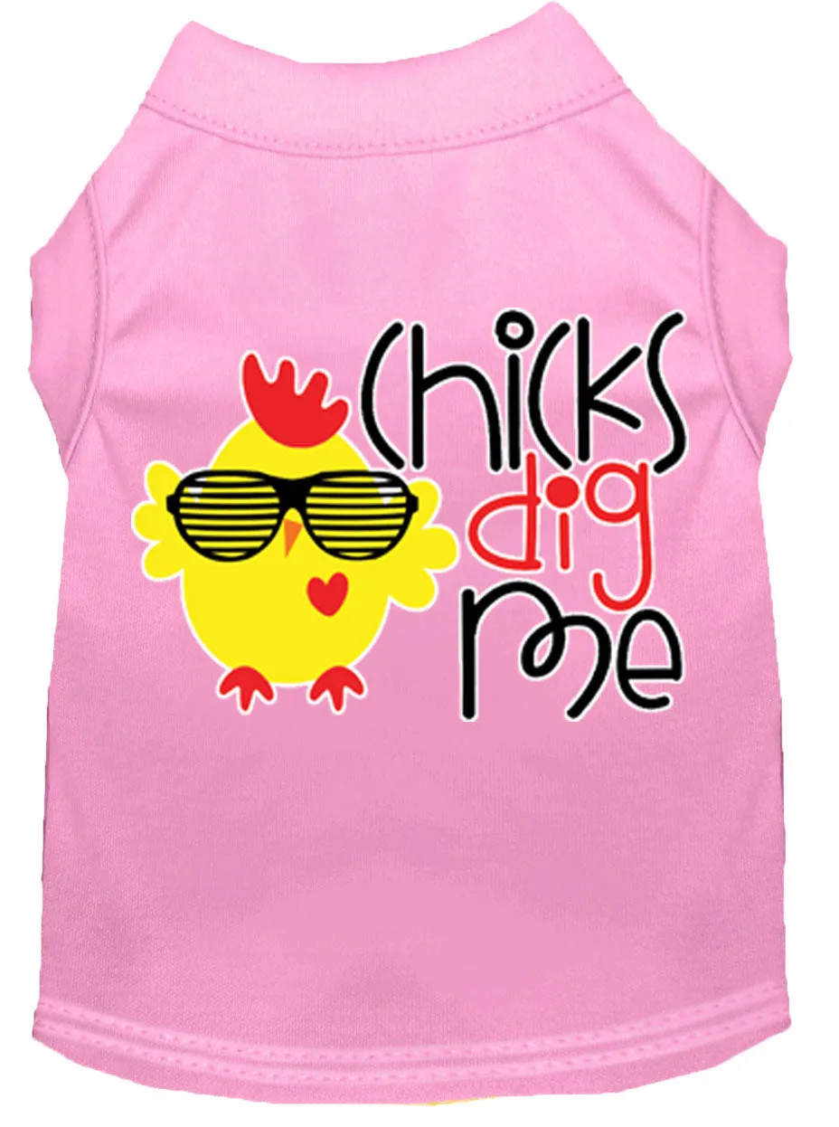 Chicks Dig Me Screen Print Dog Shirt Light Pink Xxxl