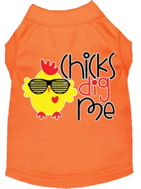 Chicks Dig Me Screen Print Dog Shirt Orange Xl