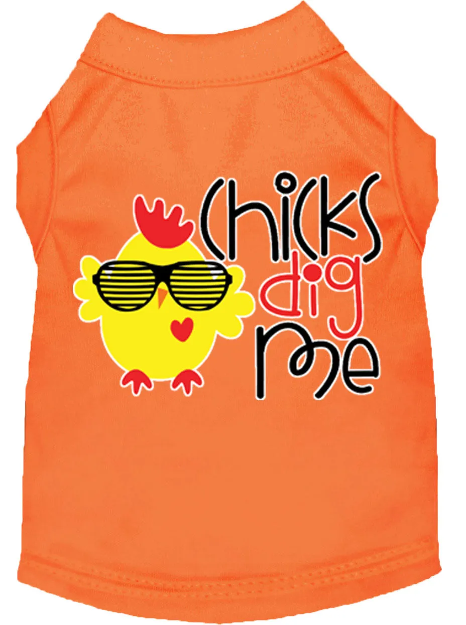 Chicks Dig Me Screen Print Dog Shirt Orange Xl