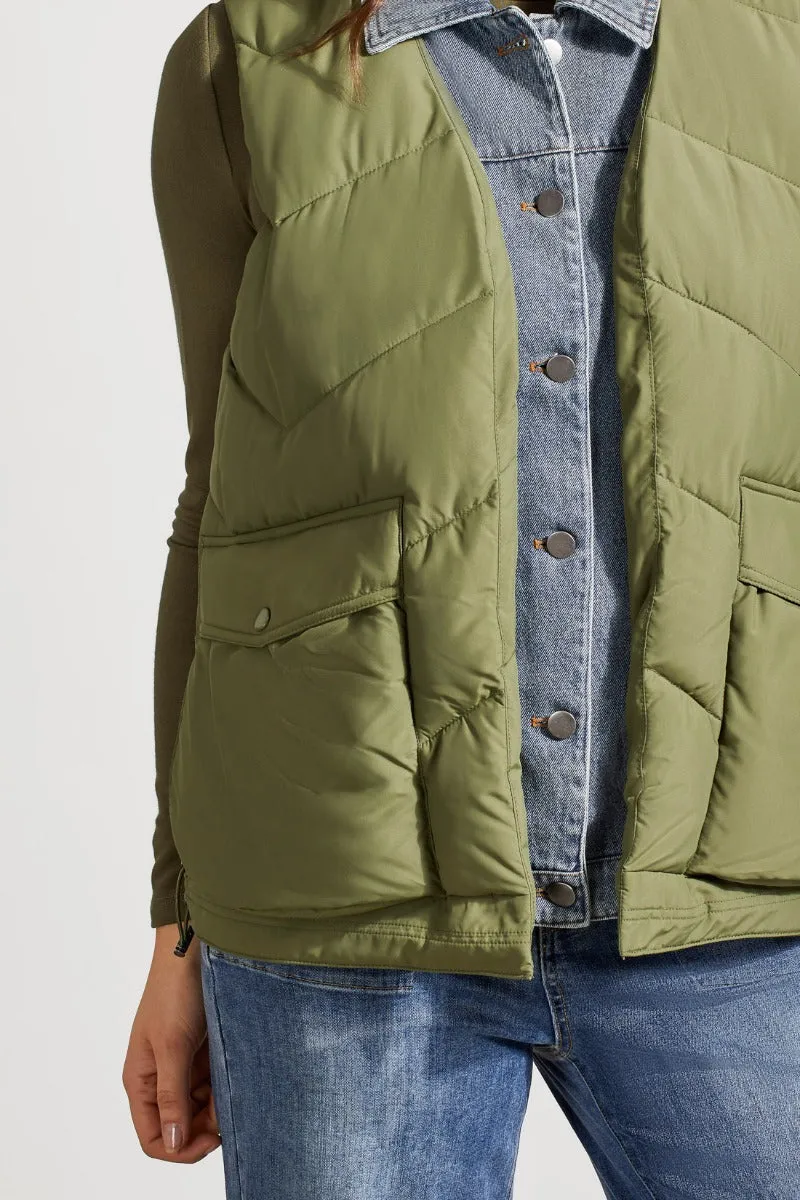 Denim Shirt Trim Puffer Vest