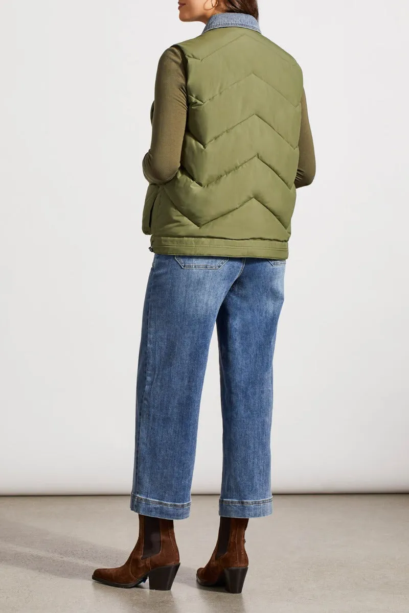 Denim Shirt Trim Puffer Vest