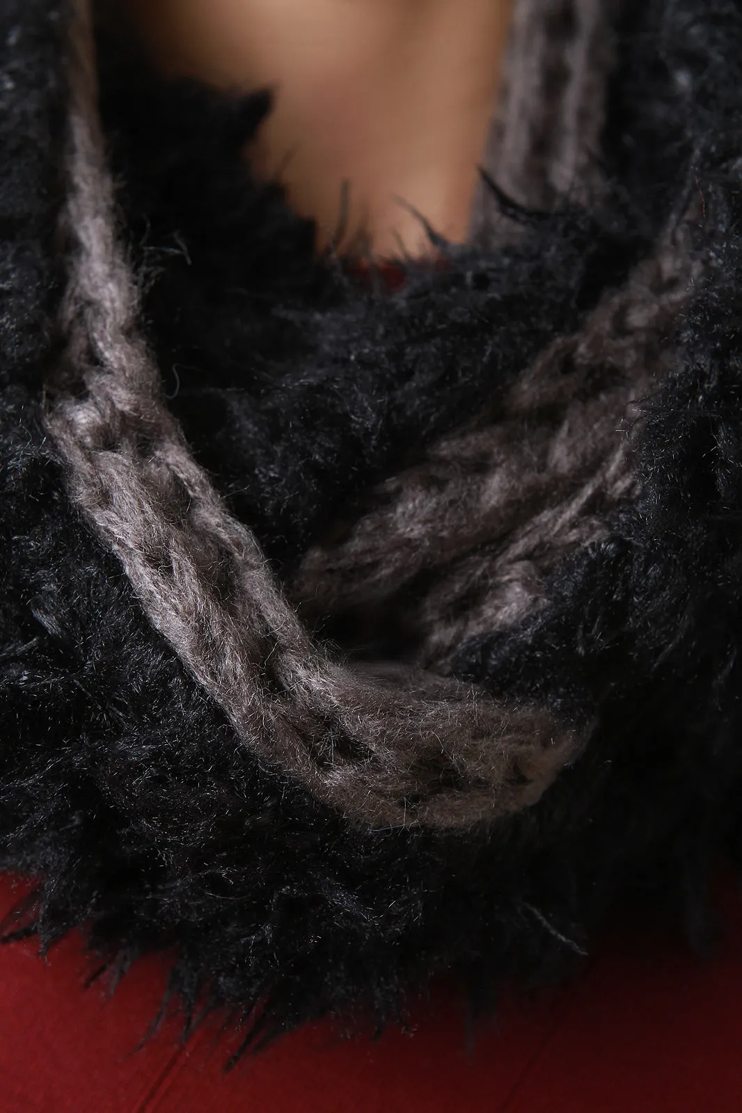 Double Sided Furry and Chunky Knit Circle Scarf