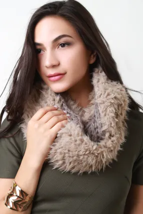 Double Sided Furry and Chunky Knit Circle Scarf