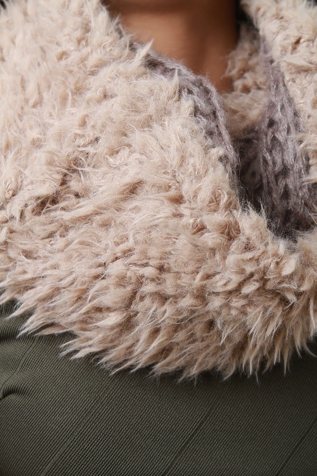 Double Sided Furry and Chunky Knit Circle Scarf