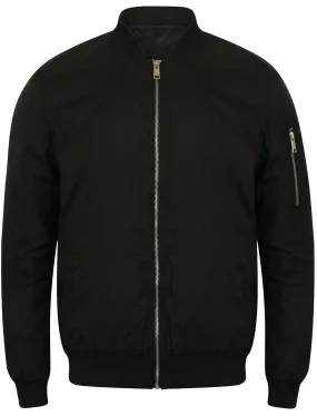 Garrison Zip Through Wrinkle Bomber Jacket in Black