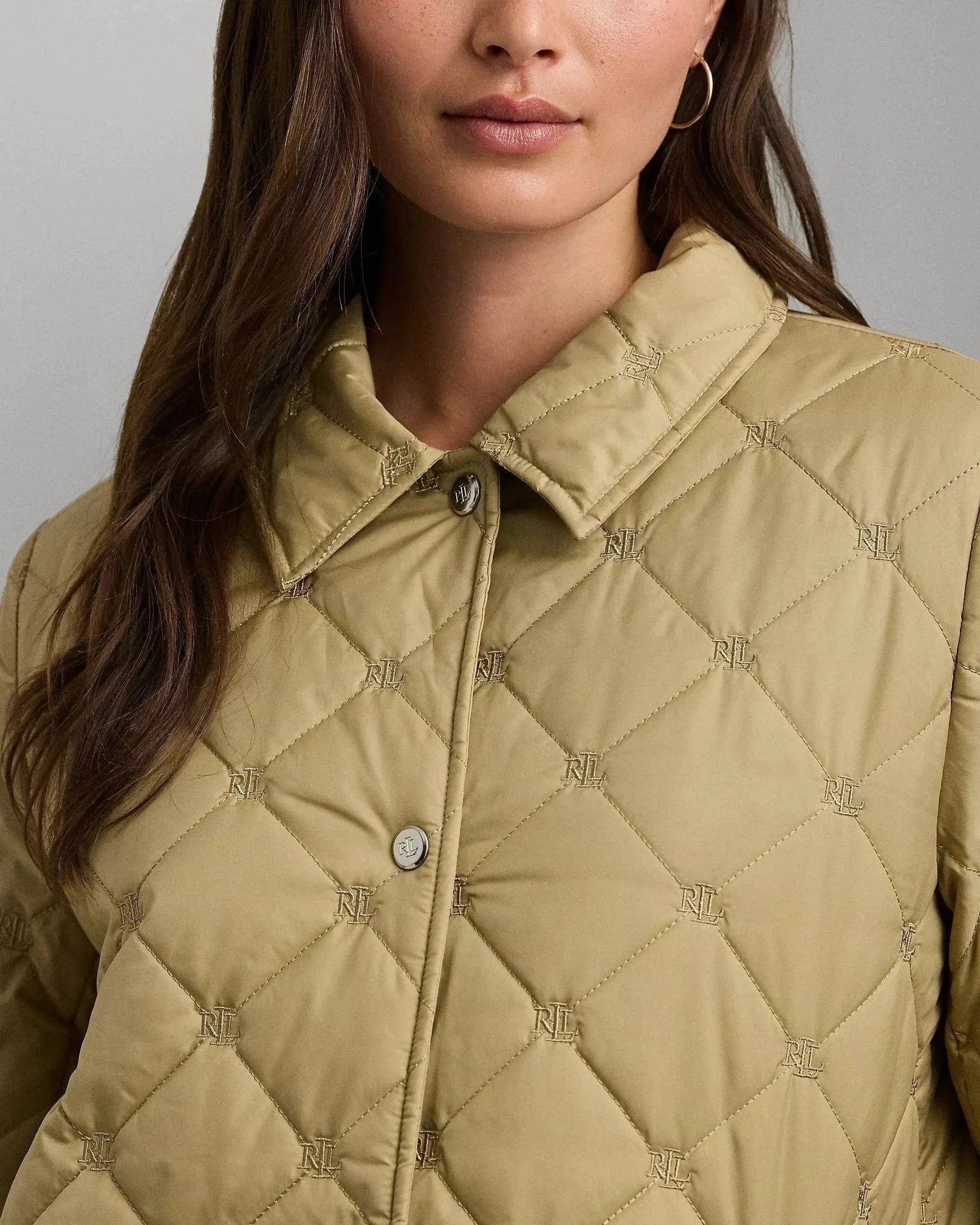 Lauren Ralph Lauren Logo Quilted Long Coat In Birch Tan