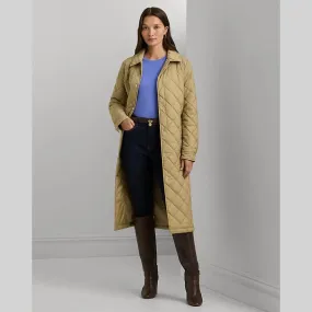 Lauren Ralph Lauren Logo Quilted Long Coat In Birch Tan