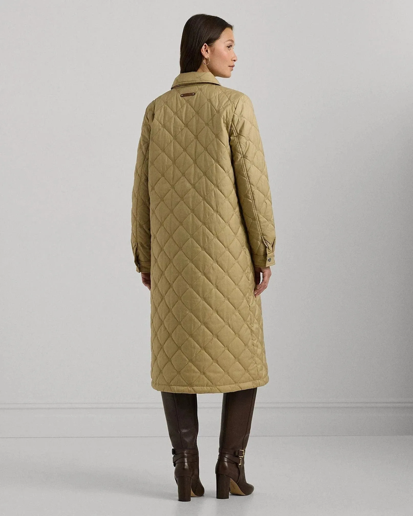 Lauren Ralph Lauren Logo Quilted Long Coat In Birch Tan