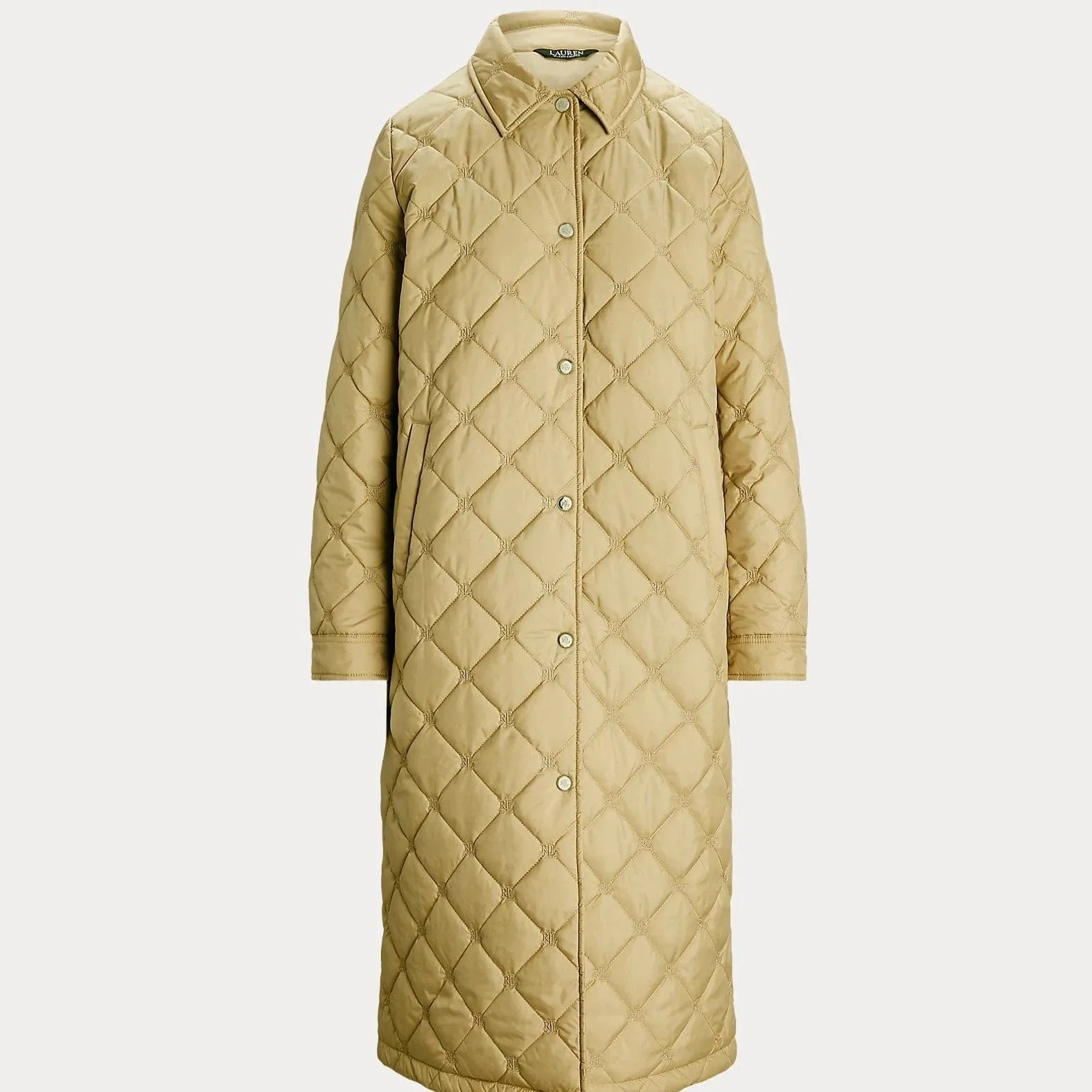 Lauren Ralph Lauren Logo Quilted Long Coat In Birch Tan