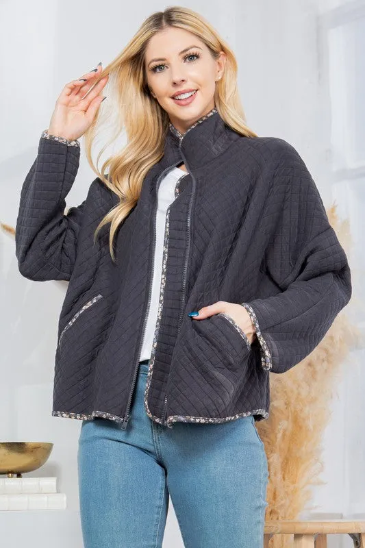 Long-Sleeved Lightweight Quilt Jacket with Pockets