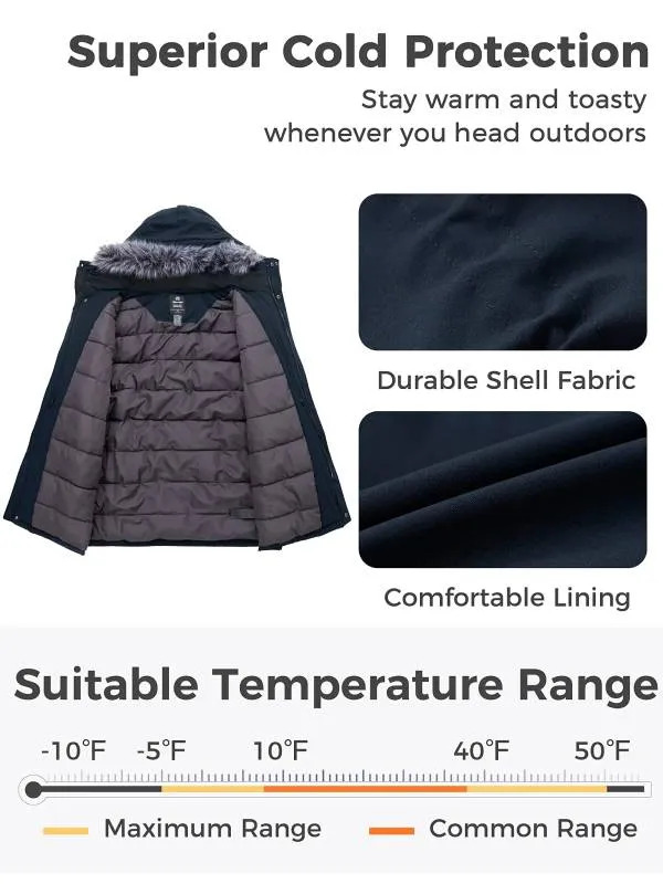 Men's Big and Tall Long Puffer Jacket Winter Coat Warm Snow Parka Plus Size with Removable Fur Hood