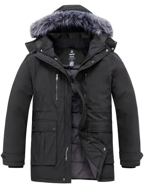 Men's Big and Tall Long Puffer Jacket Winter Coat Warm Snow Parka Plus Size with Removable Fur Hood