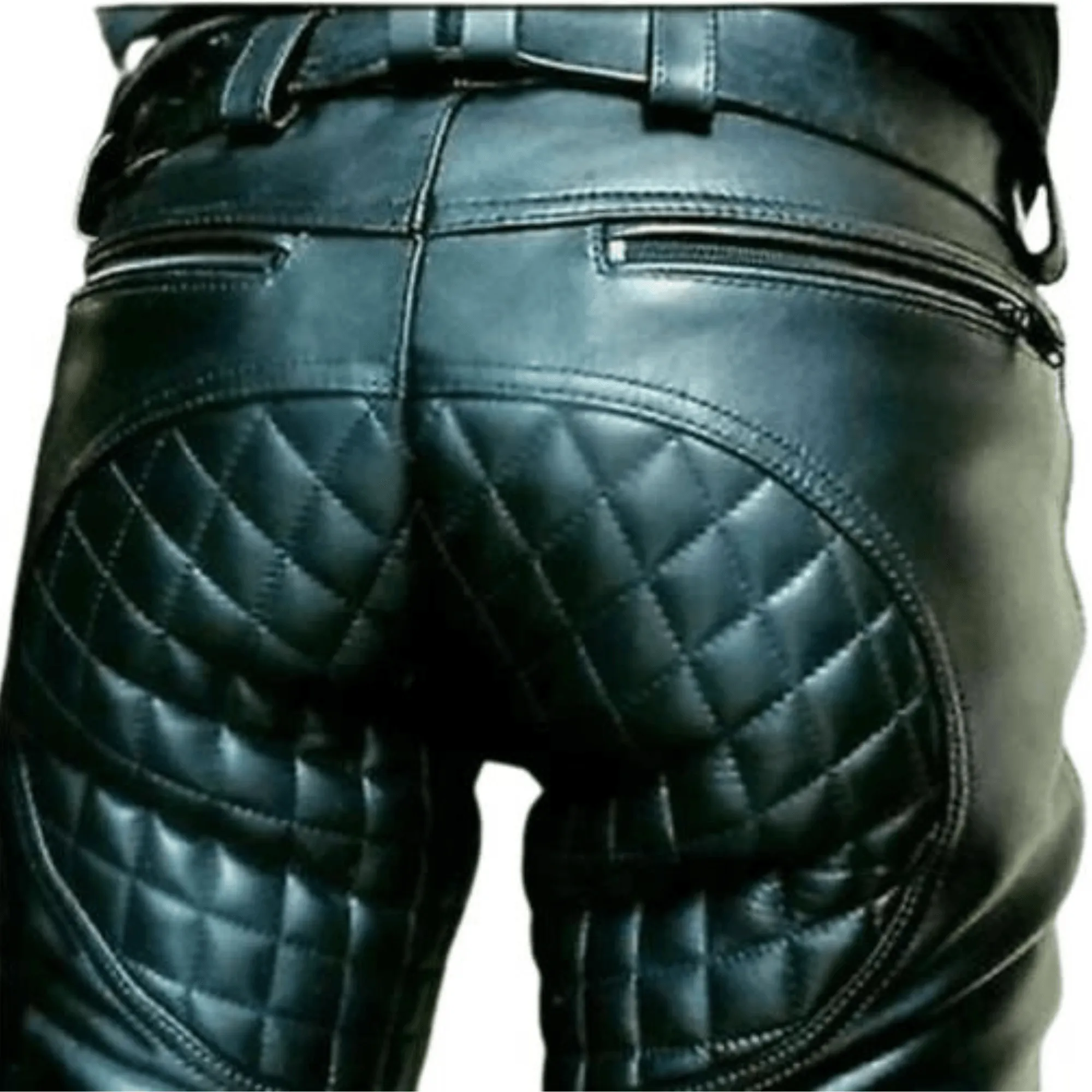 Mens Black Quilted Leather Pants