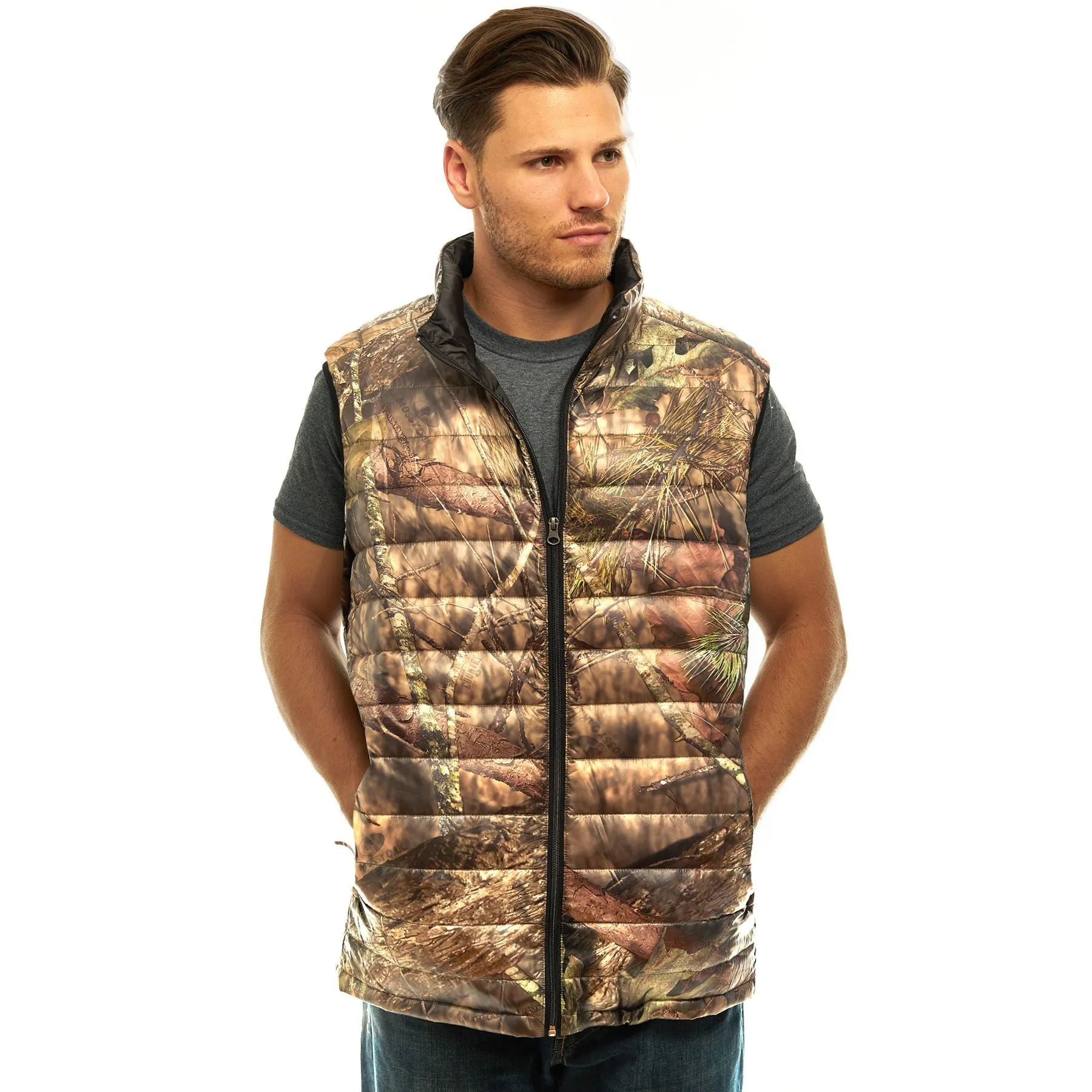 Men's Mossy Oak Down Puffer Vest Break-Up Country Camo