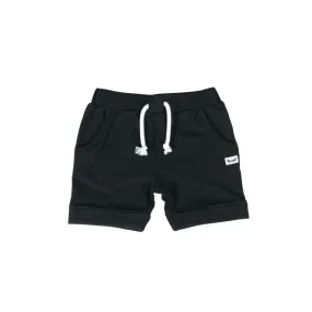 Midnight Black French Terry Kids Harem Shorts with Pockets (18M-8Y)