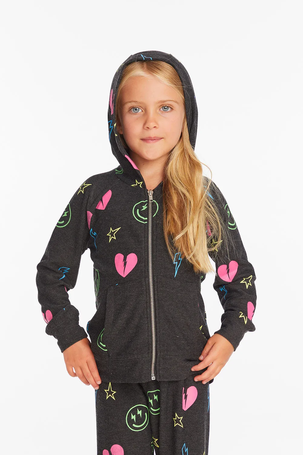 Neon Heart & Smiles Girls Zip-up Hoodie