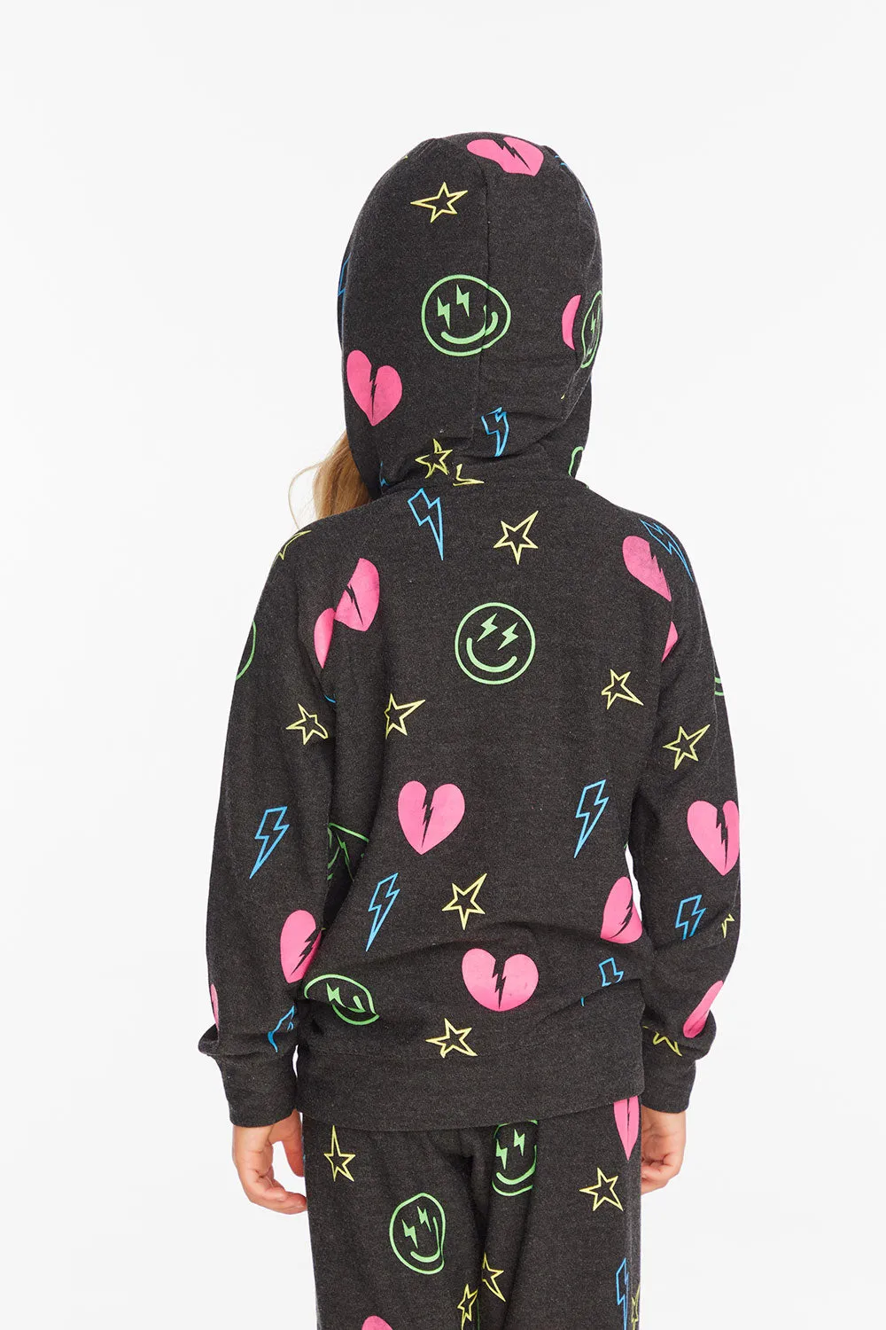 Neon Heart & Smiles Girls Zip-up Hoodie