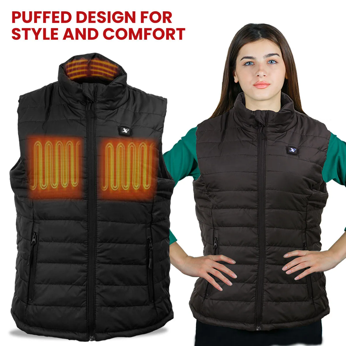 Nexgen Heat Women's NXL4301SET Puffer Black Heated Winter Vest for