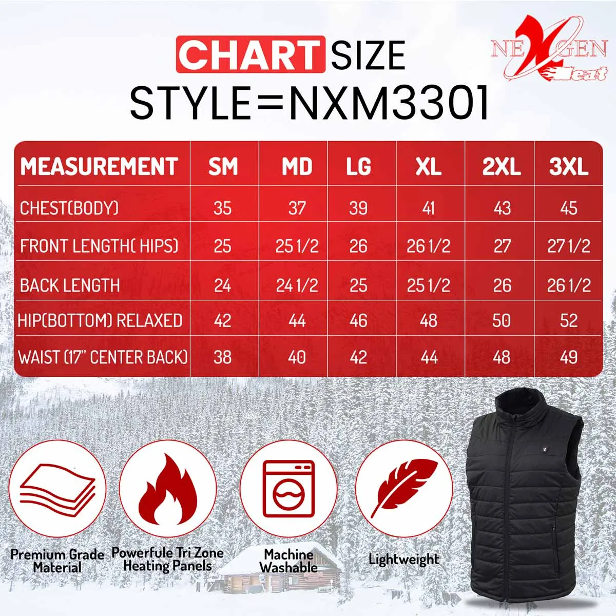 Nexgen Heat Women's NXL4301SET Puffer Black Heated Winter Vest for