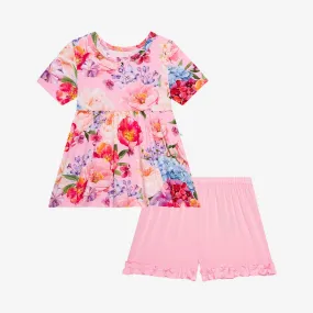 Posh Peanut Brisa Basic S/S Peplum Top & Ruffled Short Set