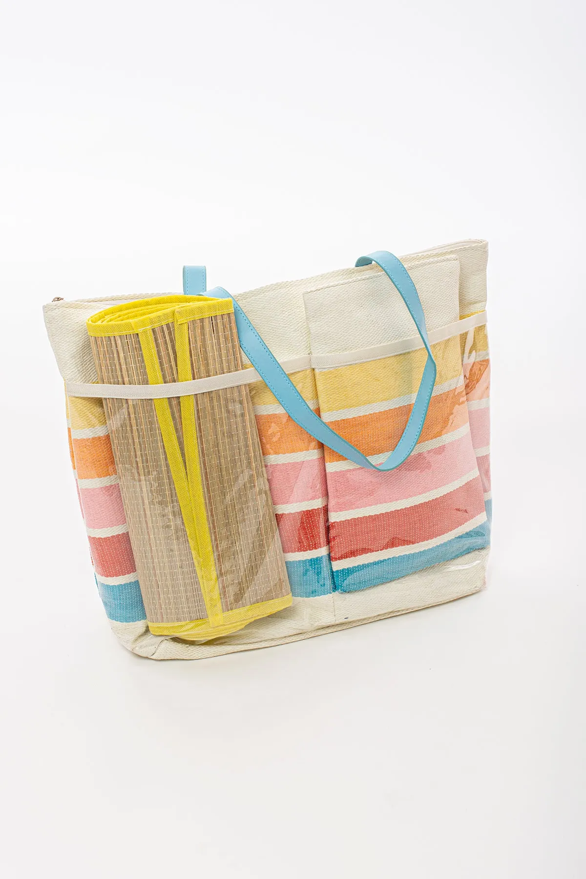 Rainbow beach bag with mat & pillow