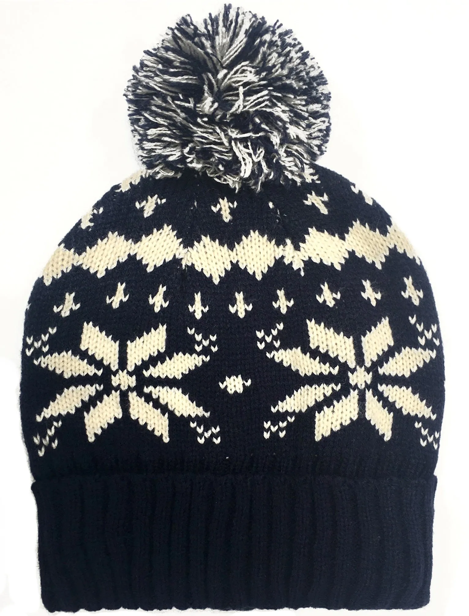 Sammy Fairisle Knitted Bobble Hat in Navy