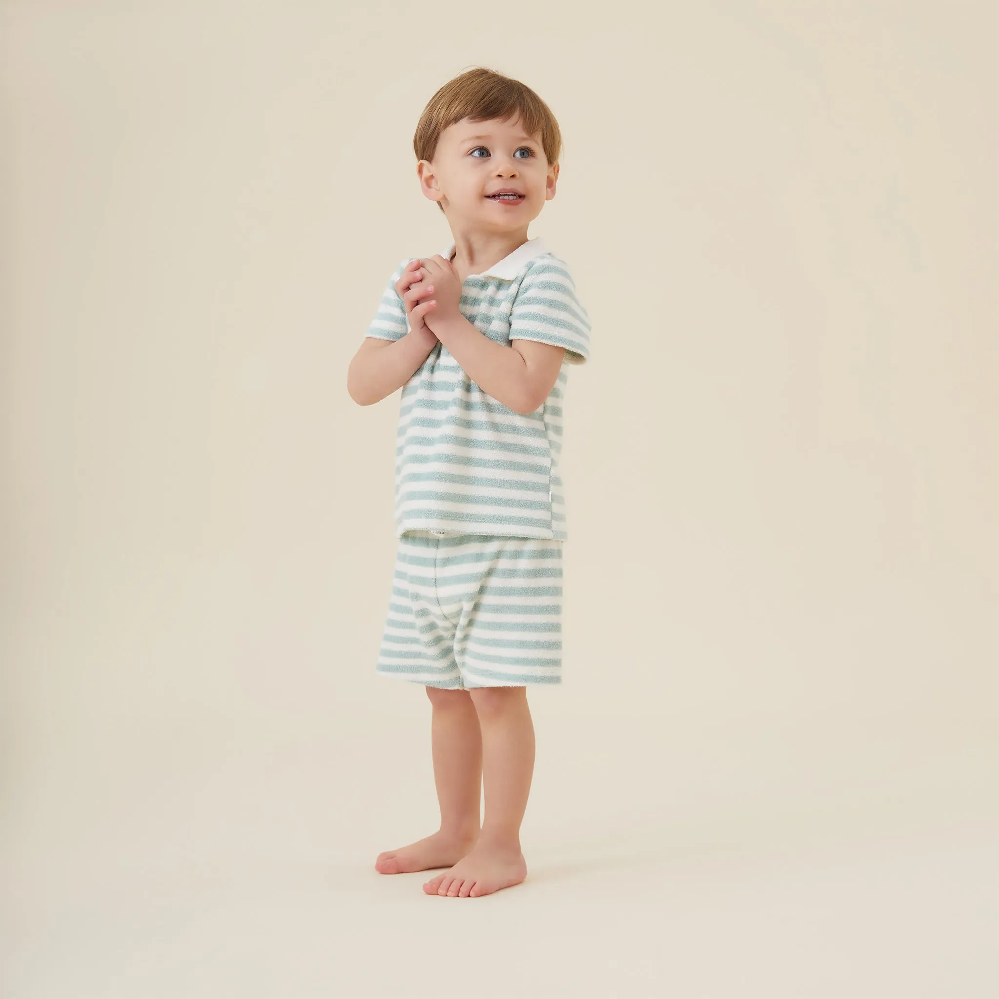 Striped Terry Towelling Polo & Shorts Outfit