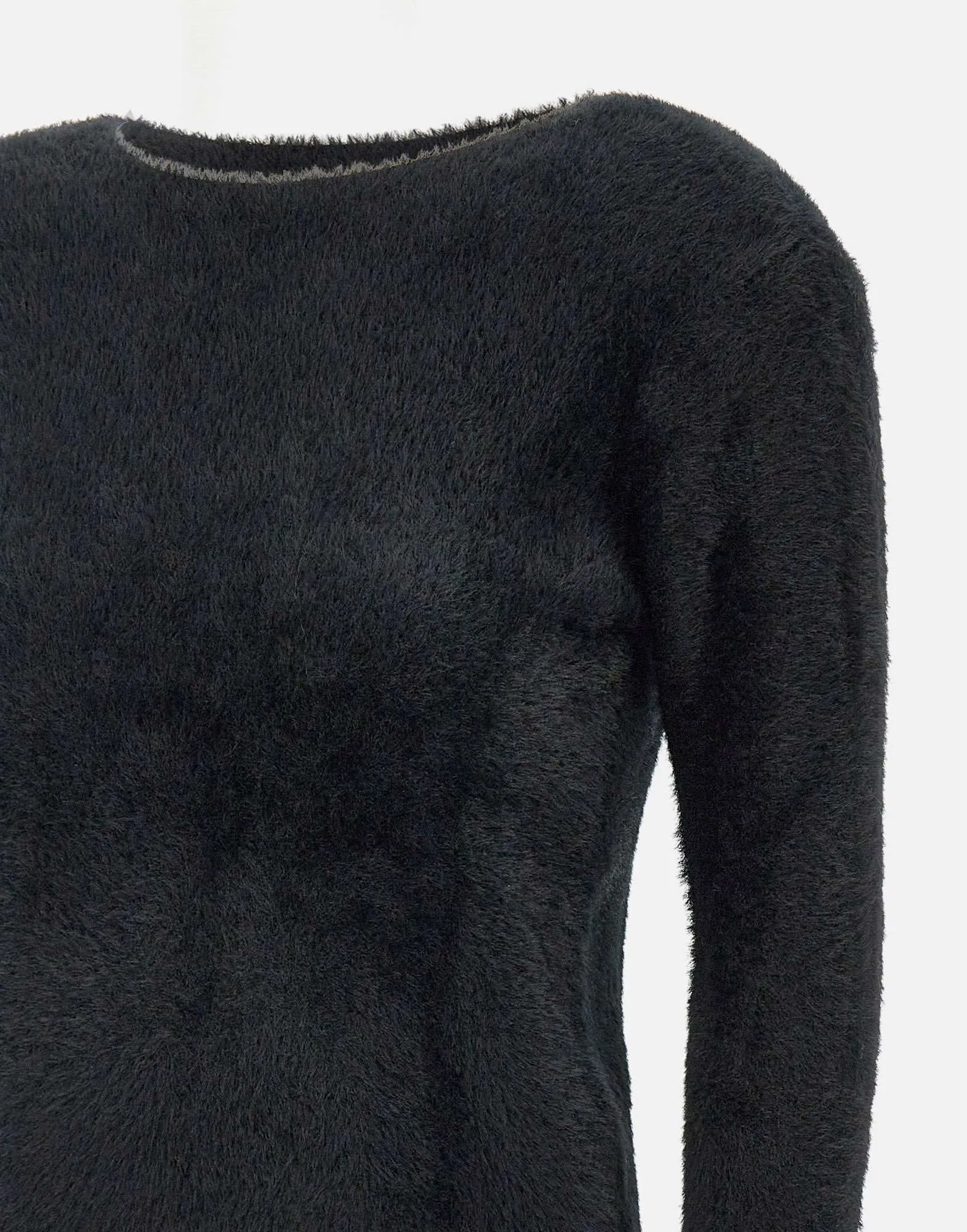 V-neck Plush Effect Black Sweater