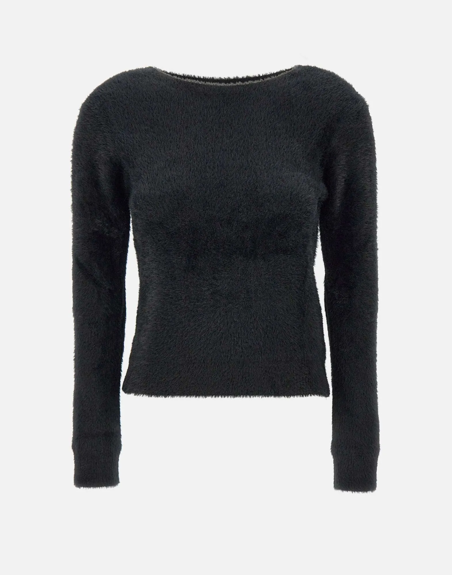 V-neck Plush Effect Black Sweater