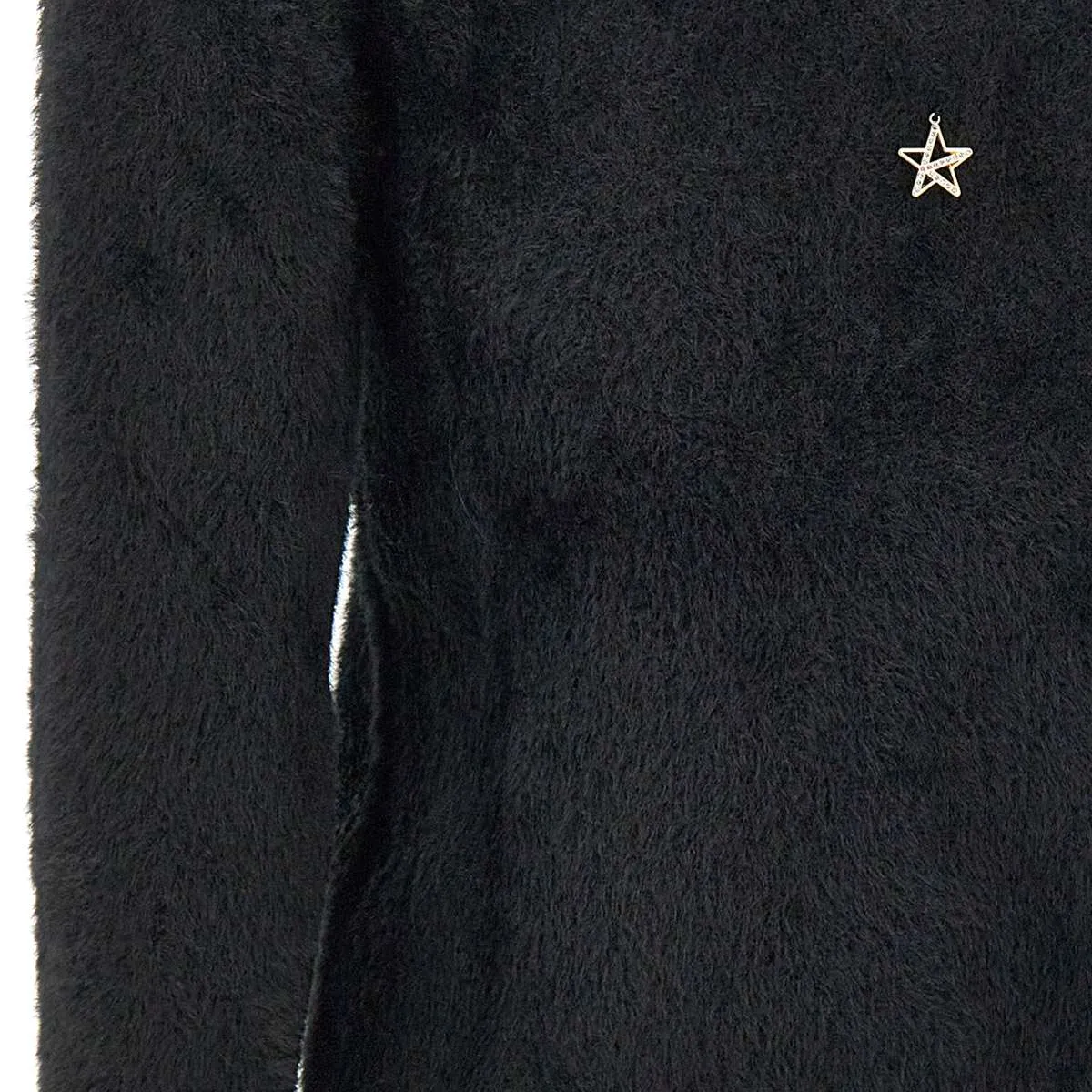 V-neck Plush Effect Black Sweater