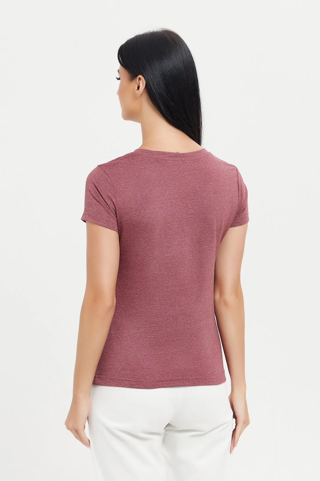 Women Taupe Basic V-Neck T-Shirt