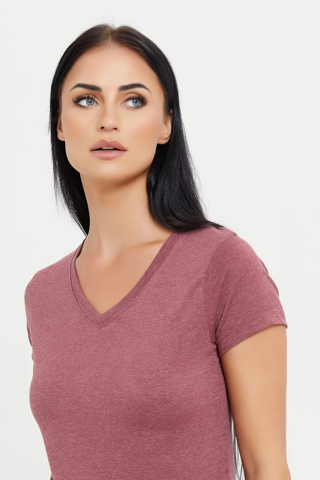 Women Taupe Basic V-Neck T-Shirt