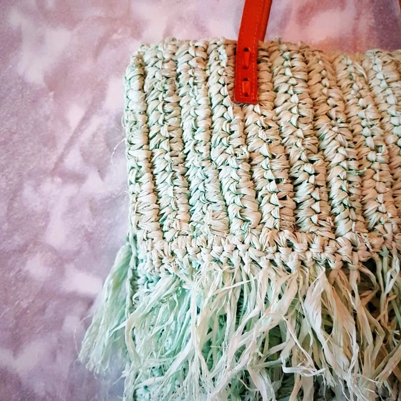 Woven Straw Grass Bag With Double Fringe In Black Or Natural Colors