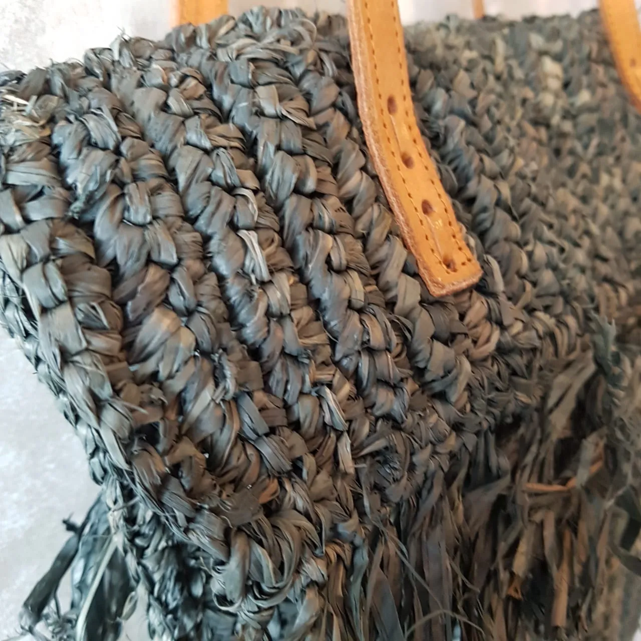 Woven Straw Grass Bag With Double Fringe In Black Or Natural Colors