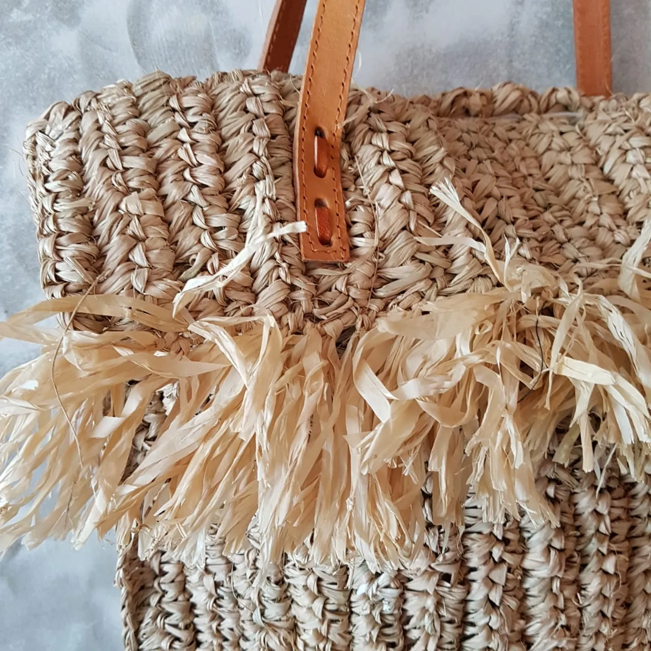 Woven Straw Grass Bag With Double Fringe In Black Or Natural Colors